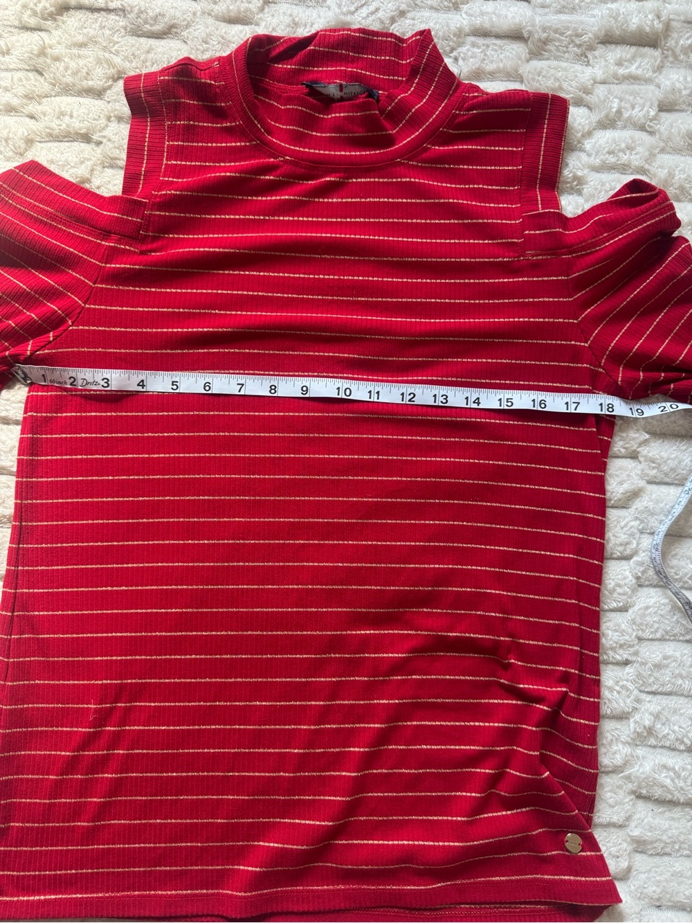 Tommy Hilfiger Red & Gold Ribbed Cold Shoulder Mock Neck Sweater Top | Size M - Picture 10 of 10